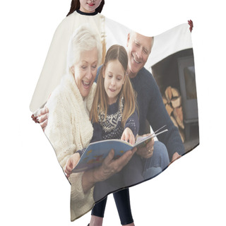 Personality  Grandparents And Granddaughter Reading Book Hair Cutting Cape