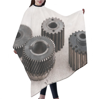 Personality  Metal Round Gears On Grey Background Hair Cutting Cape