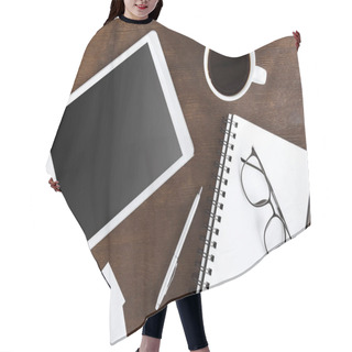 Personality  Coffee Cup And Tablet On Workplace Hair Cutting Cape