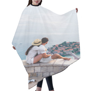 Personality  Couple Hugging And Looking At Island Of Sveti Stefan In Adriatic Sea, Budva, Montenegro  Hair Cutting Cape