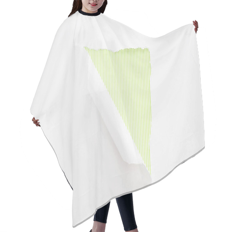 Personality  White Torn And Rolled Paper On Colorful Lime Green Striped Background Hair Cutting Cape