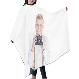 Personality  Boy Holding Camera Hair Cutting Cape