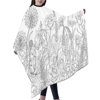 Personality  Seamless Line Pattern With Wildflowers Hair Cutting Cape