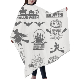 Personality  Set Of Halloween Elements And Labels. Monochrome Design. Hair Cutting Cape