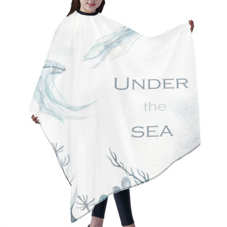 Personality  Watercolor Card With Deep Ocean, Seabed, Jellyfish, Algae, Coral, Sea Star, Under The Sea Hair Cutting Cape