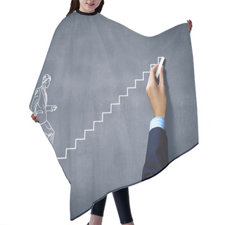 Personality  Close Up Of Human Hand Drawing Career Ladder With Chalk Hair Cutting Cape