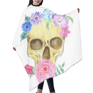 Personality  Watercolor Human Skull With Flowers Hair Cutting Cape