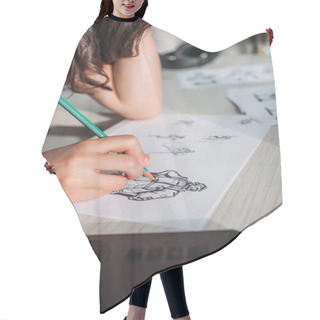 Personality  Cropped View Of Illustrator Drawing Storyboard On Paper  Hair Cutting Cape