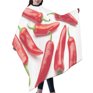 Personality  Group Of Red Chilies On White Background Hair Cutting Cape