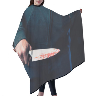 Personality  Cropped View Of Murderer Holding Knife Isolated On Black Hair Cutting Cape
