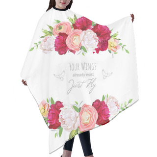 Personality  Burgundy Red And White Peonies, Pink Ranunculus, Rose Vector Des Hair Cutting Cape