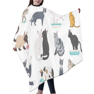 Personality  Cartoon Cat Characters Collection. Different Cat`s Poses, Yoga A Hair Cutting Cape