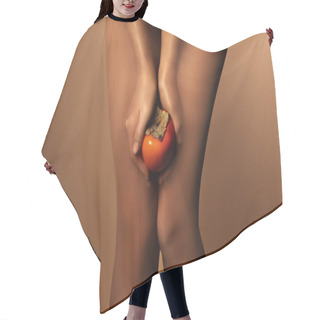 Personality  Cropped View Of Woman In Nylon Tights Holding Ripe Persimmon Isolated On Brown Hair Cutting Cape