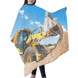 Personality  Excavator Machine Unloading Sand With Water Hair Cutting Cape