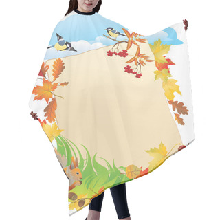 Personality  Background With Portrait Frame With Autumn Leafs Hair Cutting Cape