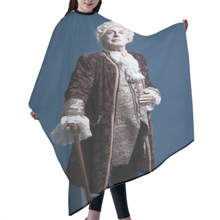 Personality  Retro Baroque Man With White Wig Standing With Walking Stick Arr Hair Cutting Cape