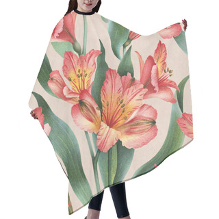 Personality  Red Lily Flowers Pattern Hair Cutting Cape