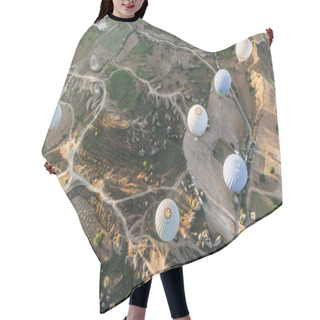 Personality  CAPPADOCIA, TURKEY - 09 MAY, 2018: Top View Of Hot Air Balloons Flying Above Famous Goreme National Park, Cappadocia, Turkey   Hair Cutting Cape