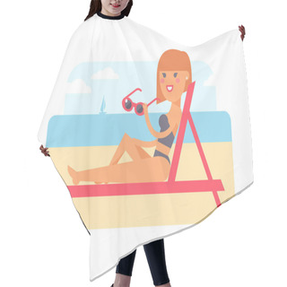 Personality  Summer Girl Vector Illustration. Hair Cutting Cape