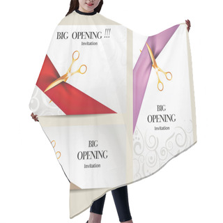 Personality  Set Of Big Opening Invitation Cards With Ribbons And Scissors Hair Cutting Cape