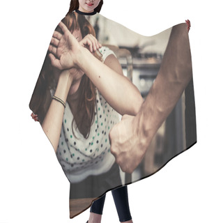 Personality  Woman Covering Her Face In Fear Of Domestic Violence Hair Cutting Cape
