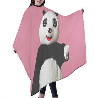Personality  Person In Panda Bear Costume Showing Dislike Isolated On Pink  Hair Cutting Cape