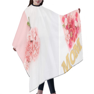 Personality  Collage Of Flowers And Mom Lettering On Pink And White Background Hair Cutting Cape