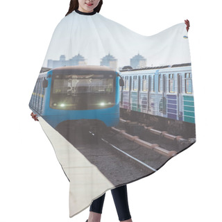 Personality  Trains At Outdoor Subway Station With Buildings On Background Hair Cutting Cape