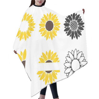 Personality  Vector Yellow Sunflower. Sunflower Silhouette Text Frame Isolated On White Background. Hair Cutting Cape