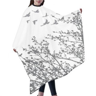 Personality  Vector, Illustration, Silhouette Of Flying Birds And Tree Branches Hair Cutting Cape