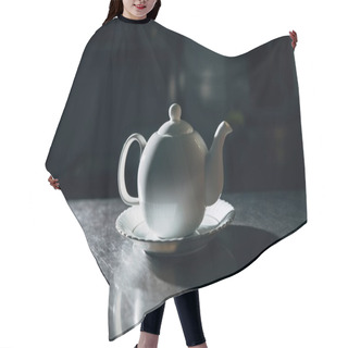 Personality  Vintage Teapot On Plate On Metal Surface In Dark Room Hair Cutting Cape