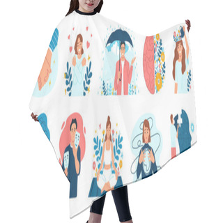Personality  Mental Health Icons In Flat Style Hair Cutting Cape