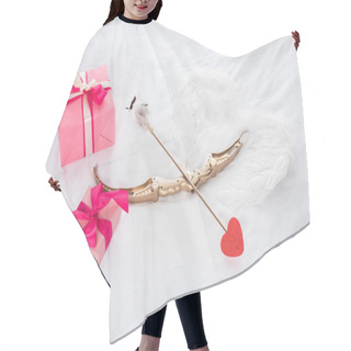 Personality  Top View Of Presents, Wings, Bow And Arrow On Bed Hair Cutting Cape