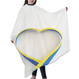Personality  Top View Of Heart Sign From Blue And Yellow Ribbon On White Background  Hair Cutting Cape