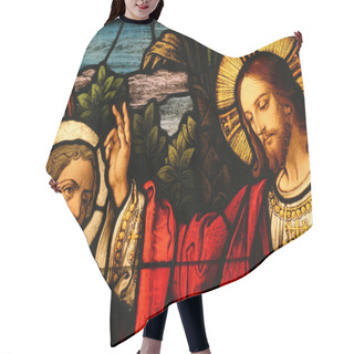 Personality  Stained Glass Showing Jesus Blessing A Man Hair Cutting Cape
