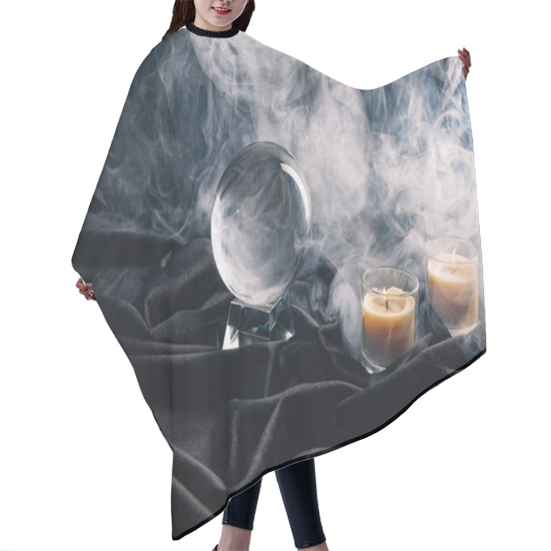 Personality  Crystal Ball And Candles With Smoke Around On Dark Background Hair Cutting Cape
