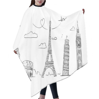 Personality  Hand Drawn Sights Of Europe.  Hair Cutting Cape