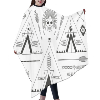 Personality  Collection Of Native American Tribal Stylized Elements For Design. Hair Cutting Cape