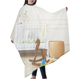 Personality  Empty Cozy Nursery Room In Light Tones Hair Cutting Cape