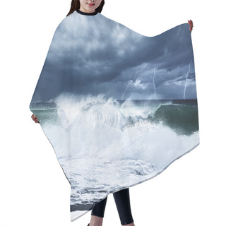 Personality  Thunderstorm And Lightning On The Beach Hair Cutting Cape