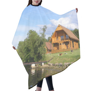 Personality  Beautiful Wooden House Near The River Hair Cutting Cape