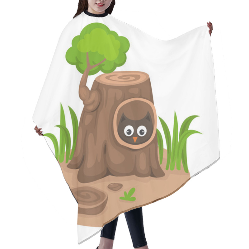 Personality  Tree Hollow With An Owl On A White Background,vector Hair Cutting Cape