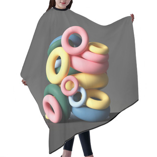Personality  3d Colorful Geometric Shapes Isolated On Black, Torus And Rings, Abstract Background, Stack Of Donuts, Assorted Primitives Hair Cutting Cape