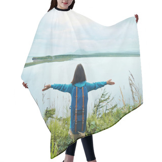 Personality  Carefree Hiker Woman On Nature Hair Cutting Cape