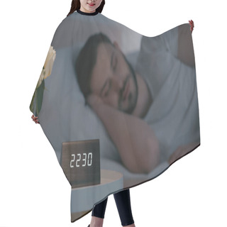 Personality  Flower And Clock Near Blurred Man Sleeping On Bed At Night  Hair Cutting Cape