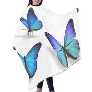 Personality  Three Blue Butterfly, Isolated On White Background Hair Cutting Cape