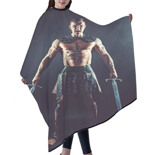 Personality  Severe Barbarian In Leather Costume With Sword Hair Cutting Cape