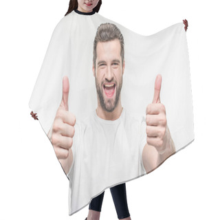 Personality  Man Showing Thumbs Up  Hair Cutting Cape