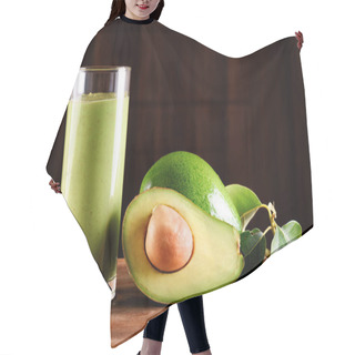 Personality  Fresh Avocado Smoothie And Ripe Avocado On Wooden Table Hair Cutting Cape