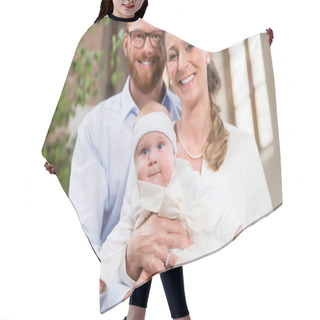 Personality  Parents Kissing Baby At Christening Hair Cutting Cape